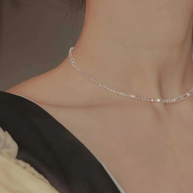 Armreif Glänzend Transparent Weiß Dünne Kristall Für Frauen Einfach Gebrochen Bunte Licht Stretch-Armband 2022 Schmuck_voghion.com