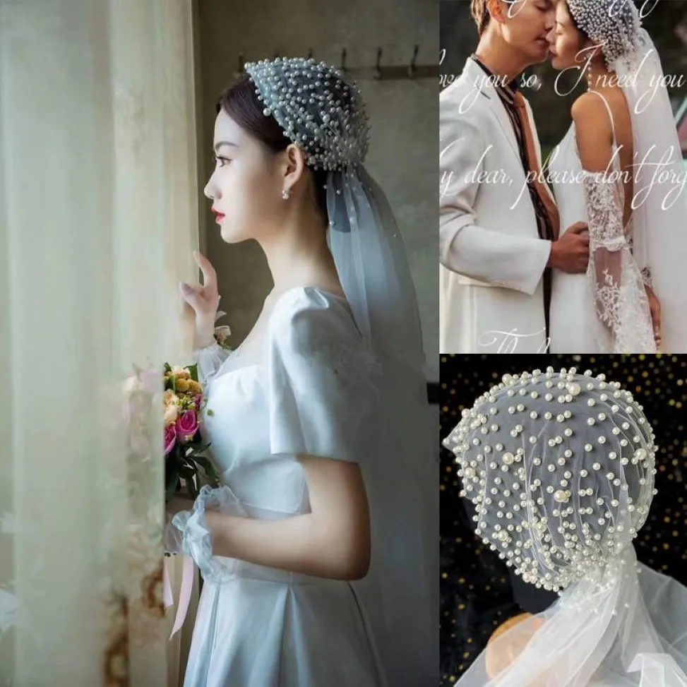 Veils de mariée sans peigne 1 m de long Veil un mari un couches avec perles velos de noiva perles de mariage accessoires 208q