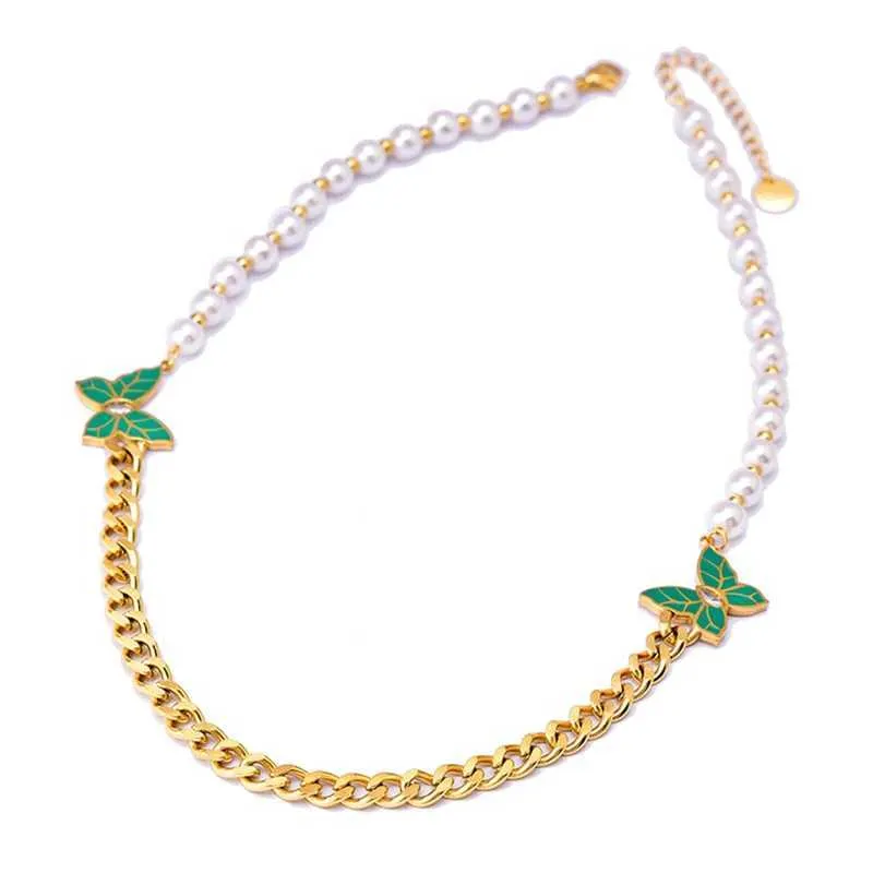 316L Stainless Steel New Fashion Fine Jewelry Zircon Pearl Green Butterfly Charm Chain Necklaces Bracelets Earrings For_voghion.com