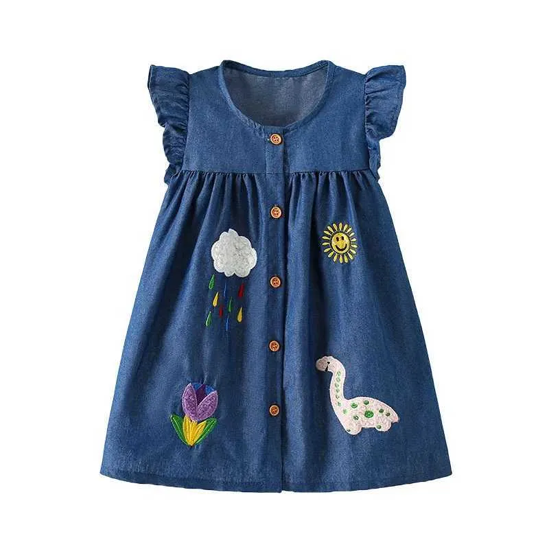 Robes de fille sautant les compteurs 2-7t Nouveau d'été robes robe animale brodée dinosaure photo de vêtements pour enfants bouton de vêtements mignons dressl2405