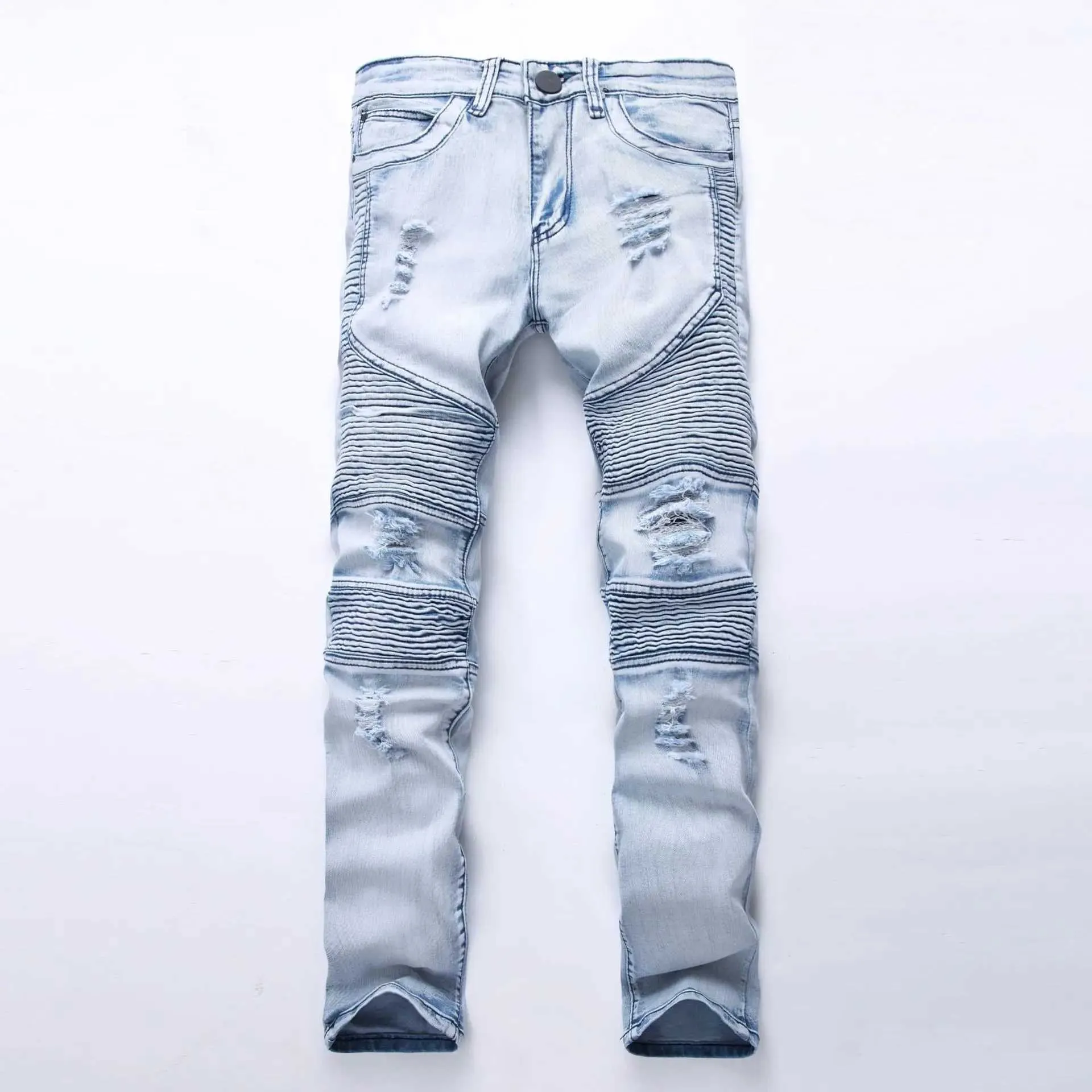 2019 Mens Jeans New Fashion Male Casual Biker Jeans Slim Straight Ft Jeans Loose Waist Long Trousers Denim Pants Large Size 42
