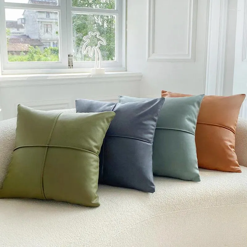 Oreiller 45x45cm Technologie Tissu thewcase d'oreiller moderne Imitation de couleur solide en cuir Couverture étanche du canapé nordique Décor de salon