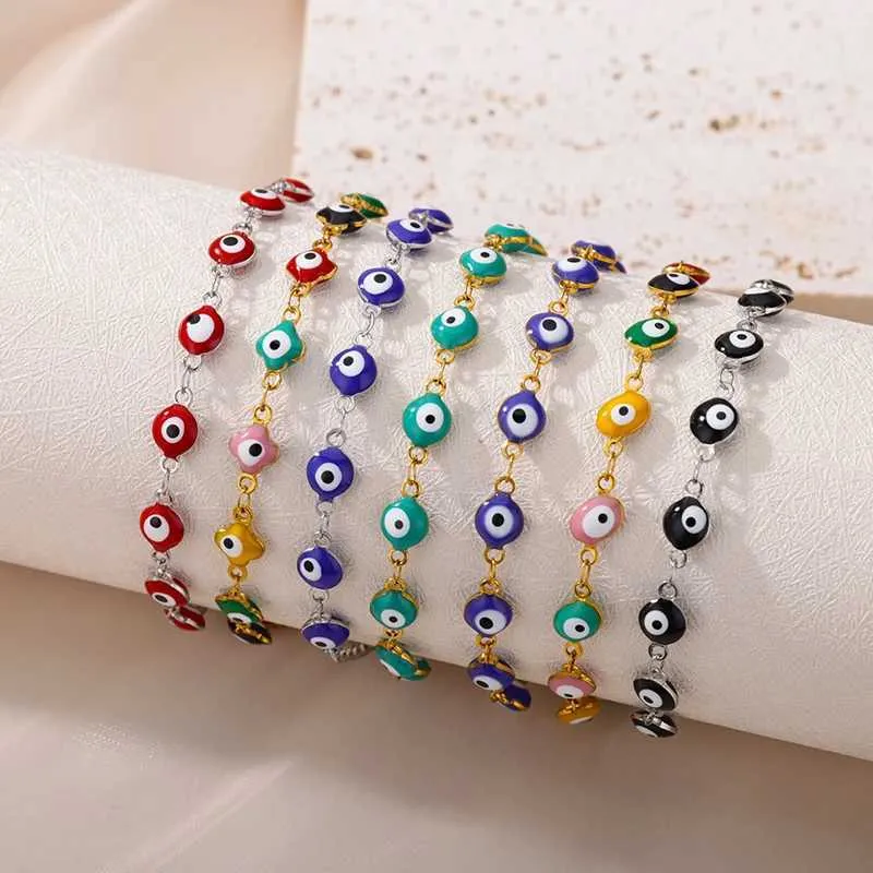 Braccialetto Turchia Evil Eye Bead Bracciale per donna Acciaio inossidabile Argento Colore Catena Sottile Braccialetti Donna Boho Moda_voghion.com