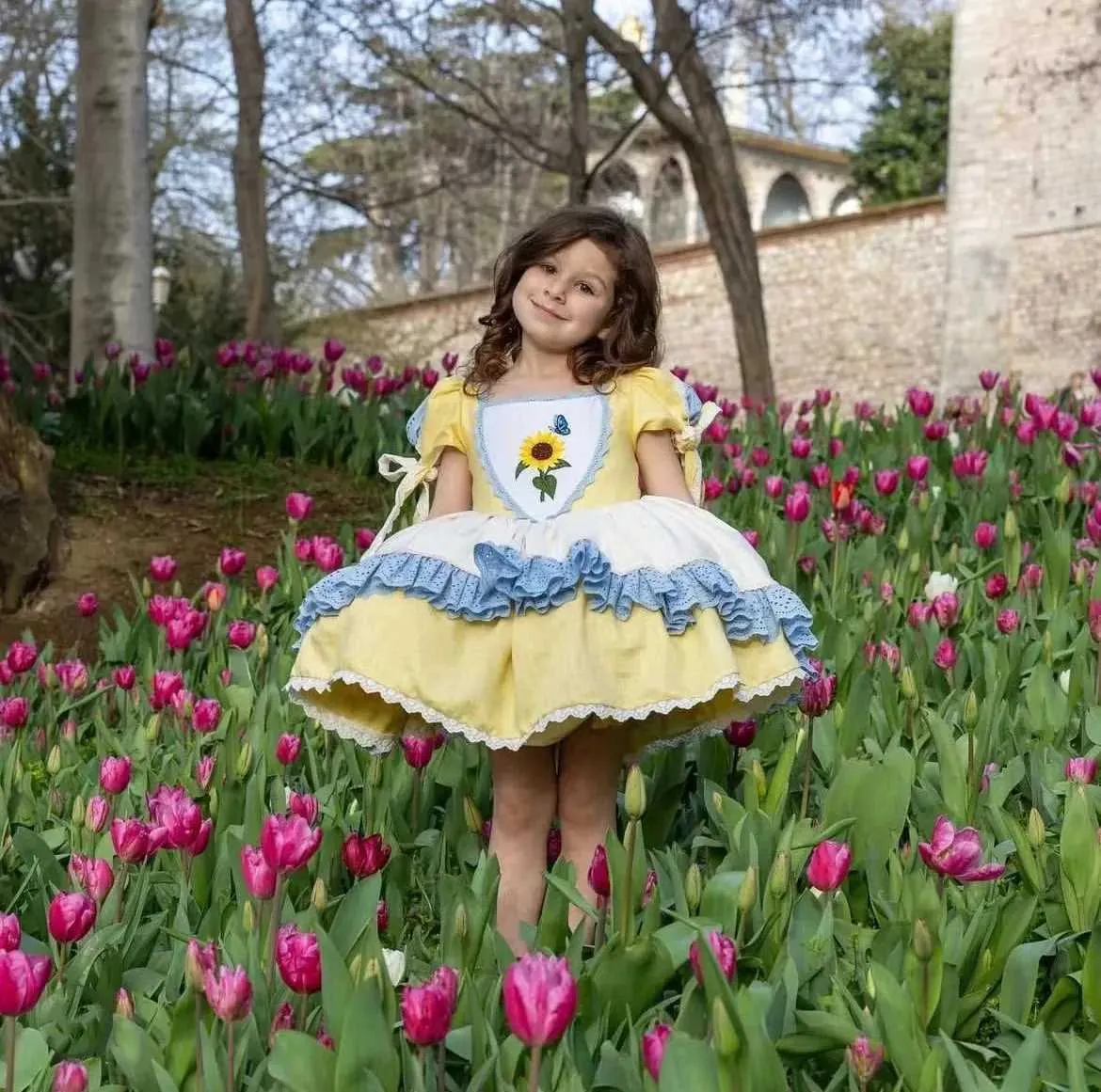 Vestidos de menina 0-12a bebê menina primavera/verão amarelo girassol