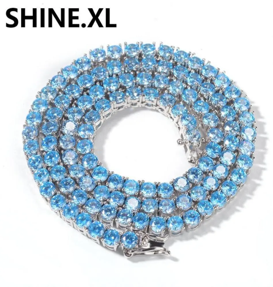 Nieuwe 4 mm 1row tennisketen Iced Out Zirkon Shine Blue Zirkon Mens Hip Hop Jewelry Gift1711285