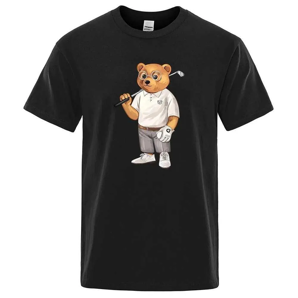 -Shirts beyefendi oyuncak ayı playgolf erkek tişörtleri yaz pamuklu ter tişörtleri nefes alabilir gevşek kıyafetler hip hop kısa kol 2024 j240506