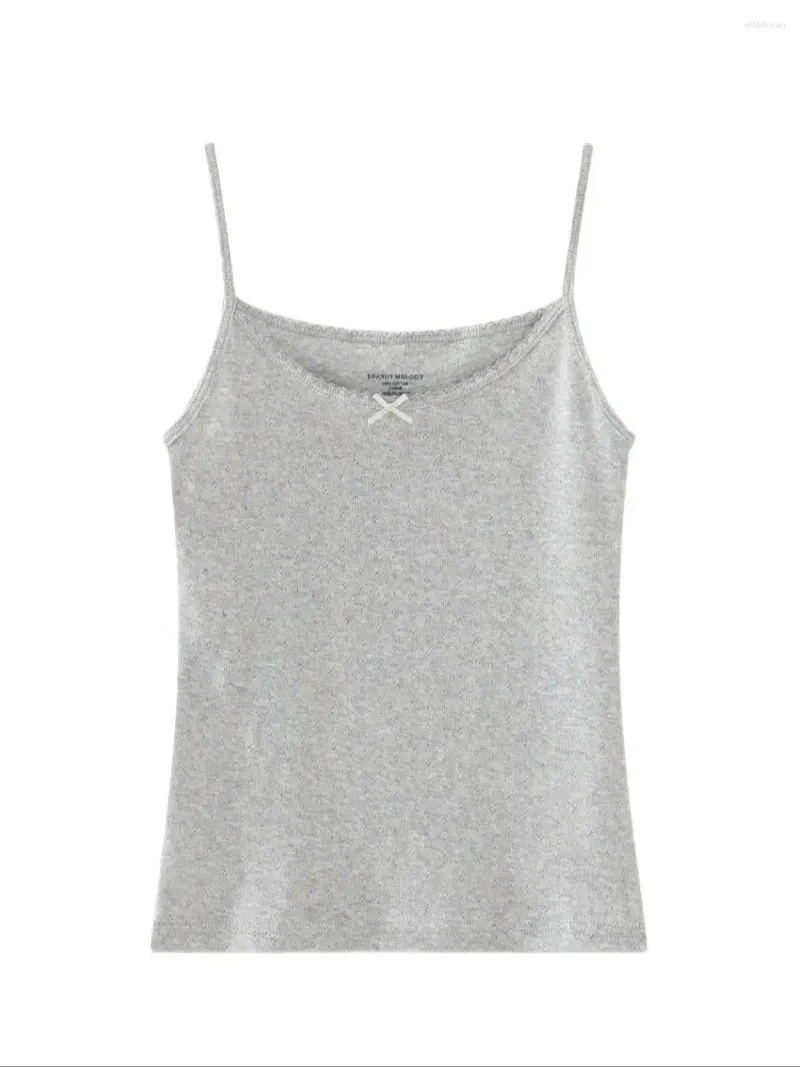 Tank da donna puwd Donne grigio gallus top 2024 Fashion Summer Ladies Sweet Casual Cotton Camis Bow Female Cuoco carino