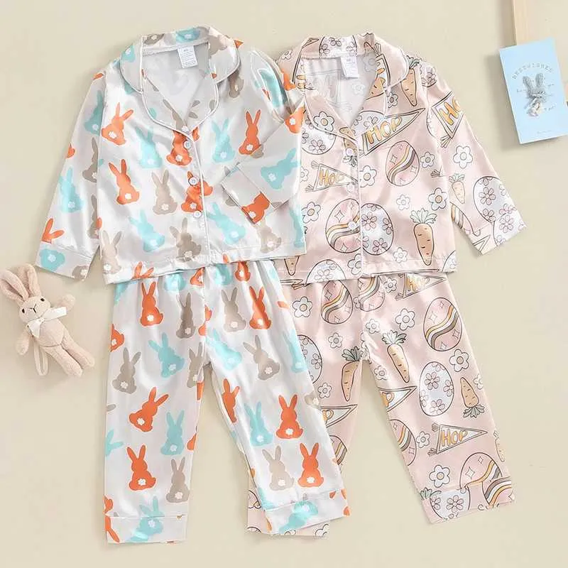 Toddler Baby Sleepwear Set Button Up T Shirt and Pajama Pants Silk ...