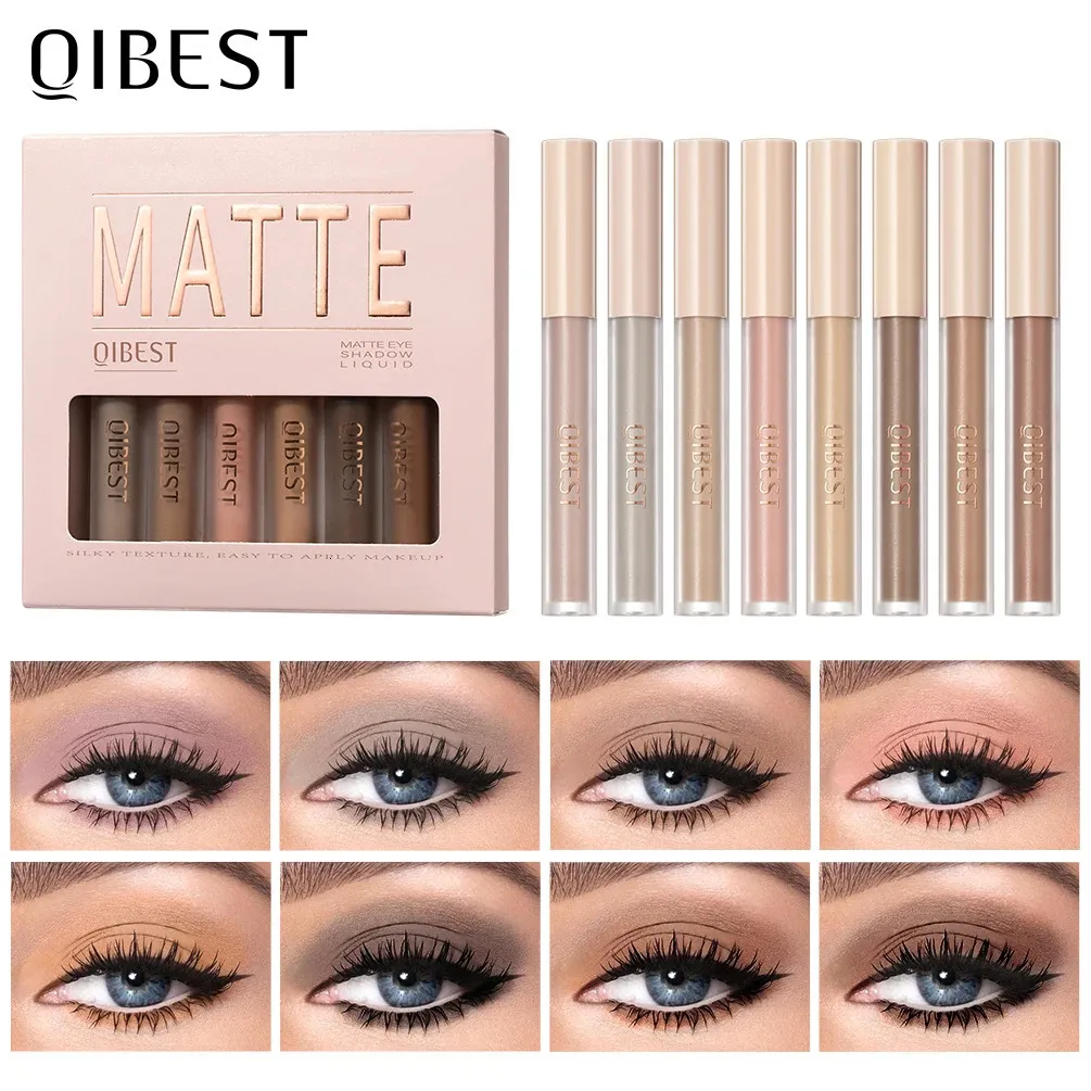 Qi 8 Colours Eyeshadow Liquid Sets Matte Eyeshadow Long Lasting Amperproof Shadow Pigments Kits de maquillage professionnel NUDE 240508