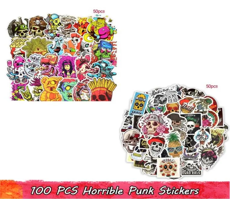 100 PCS Horrible Punk Imperproof Vinyl Stickers Pack pour les adolescents adultes à bricolage Téléphone ordinateur portable Bouteille d'eau Scrapbook Bike Car 4733125