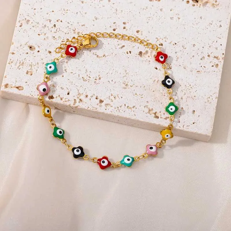 Braccialetto Turchia Evil Eye Bead Bracciale per donna Acciaio inossidabile Argento Colore Catena Sottile Braccialetti Donna Boho Moda_voghion.com