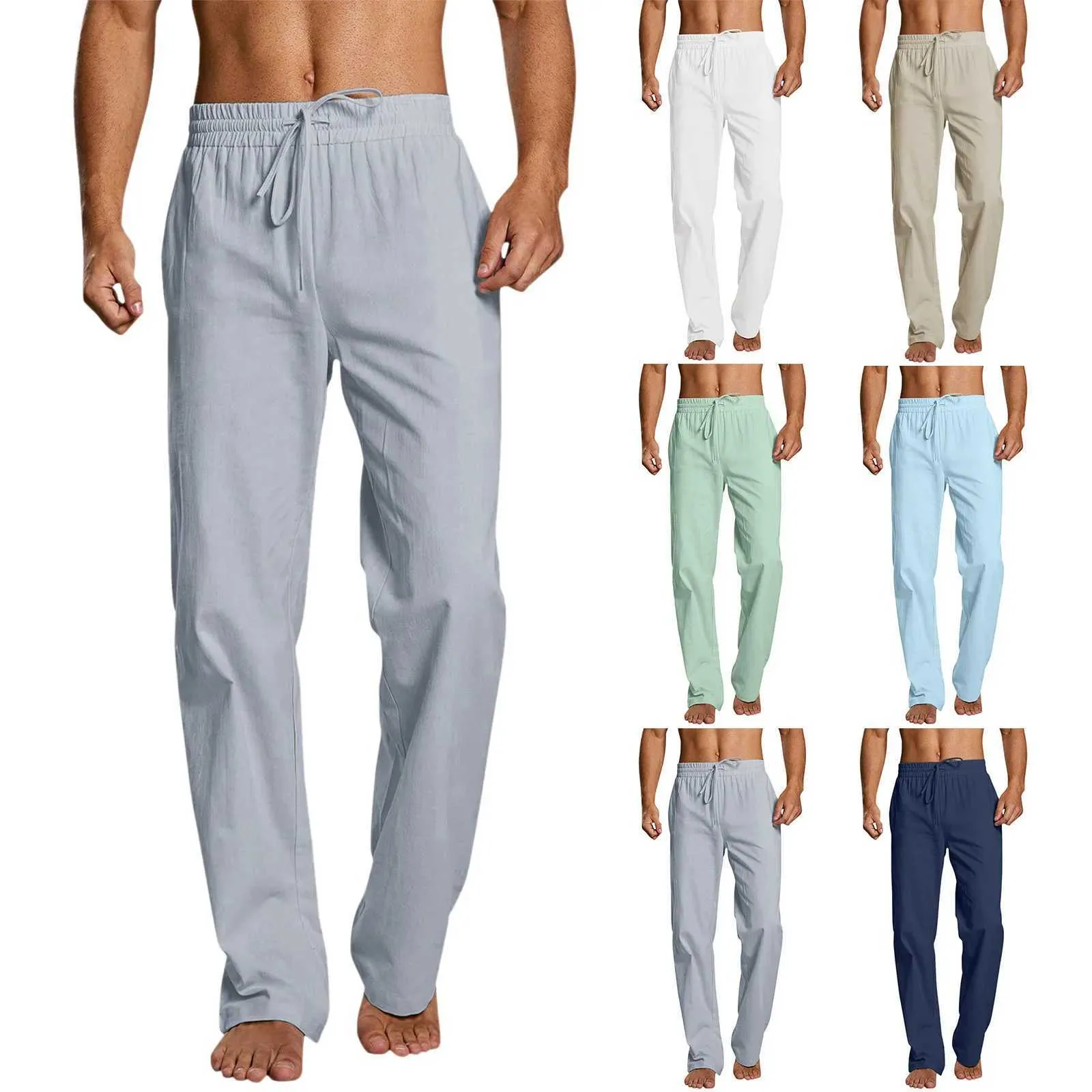 Pantalon masculin pour hommes pantalons décontractés d'été solide pantalon droit doux pleine longueur pour usure quotidienne pantalon à cordon de poche de taille moyenne streetwear j240507