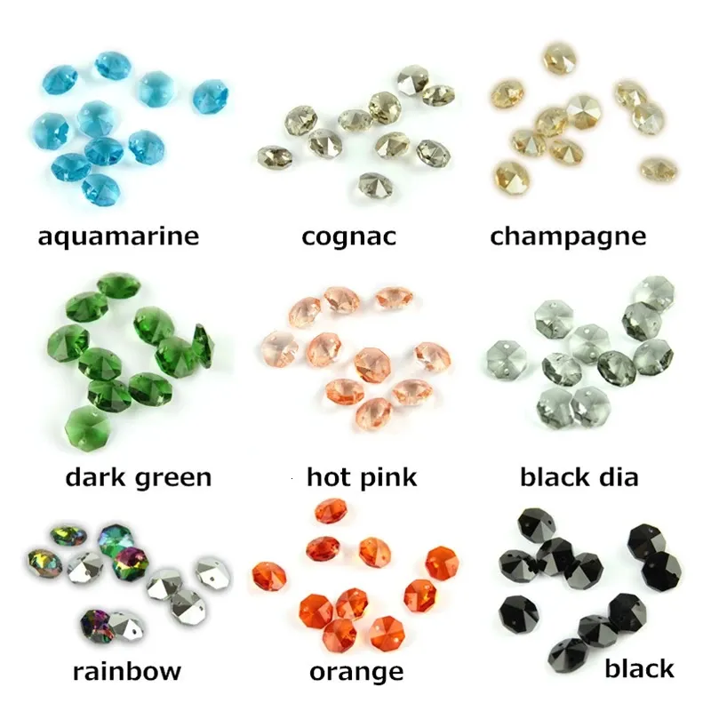 Molti colori 14mm 100pcs/1000pc perle di ottagono di vetro in cristallo 1 foro/2 fori Accessori fai -da -te per pendenti a prisma sciolto 240430