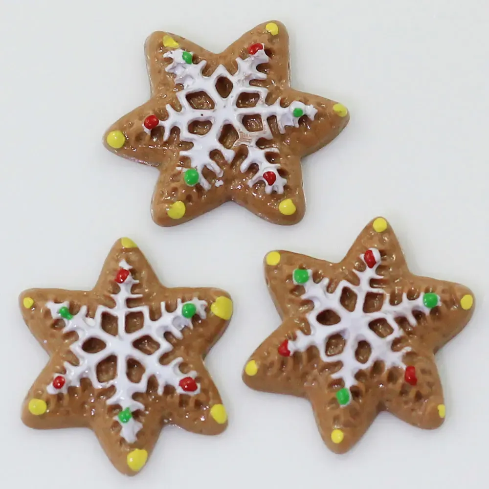 Miniatures 100/50pcs Resin Decoration Crafts Christmas Gingerbread Snowflake Flatback Cabochon Scrapbook DIY Embellishments Accessories