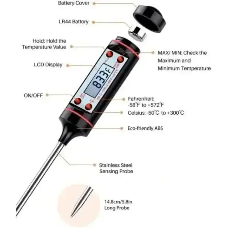 Ölthermometer Nadel Lebensmittel Thermometer Instant Reading Fleischtemperaturtester mit Sonde für Küche gegrillt