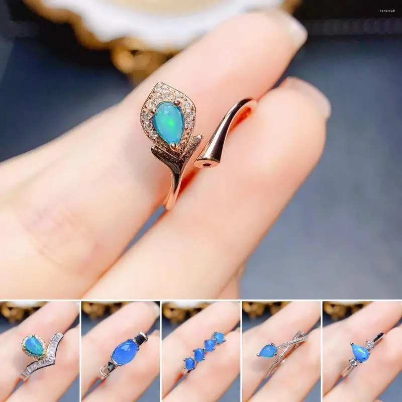 Klusterringar fs real s925 sterling silver inlay naturlig blå opal ring med certifikat fina charm bröllop smycken för kvinnor meibapj