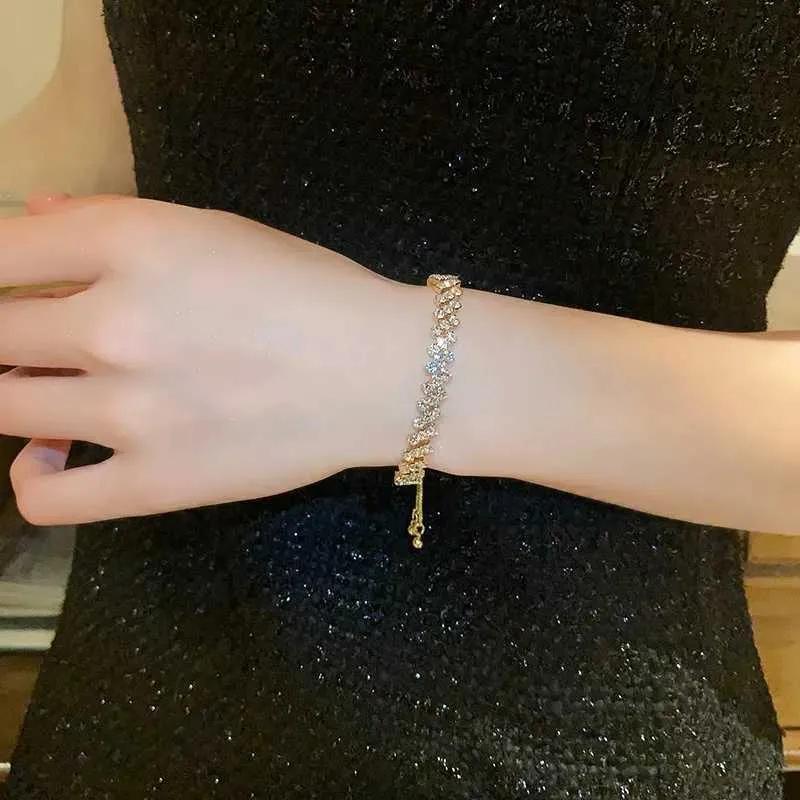 Adjustable Rhinestone Bangle Bracelet With Zircon For Women_voghion.com
