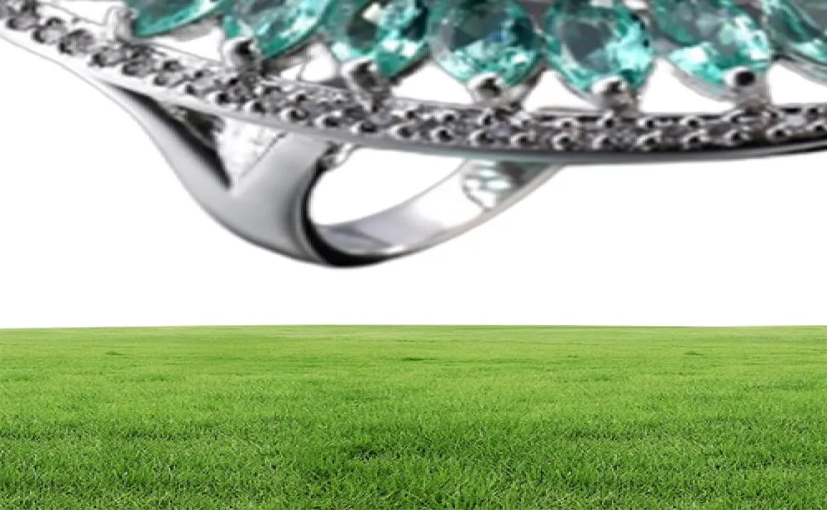 1PCS Luckyshine wyolbrzymiony wysokiej jakości zielony kwarcowy kamień szlachetny kryształ sześcienna cyrkonia 925 Pierścienie srebrne dla kobiet4160065