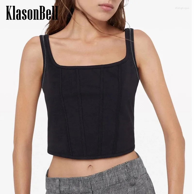 Tanks pour femmes 4.29 Klasonbell Fashion Per perle de la chaîne de perles Spaghetti Strap Camisole Fit Women Black Fishbone Slim Short Top Top