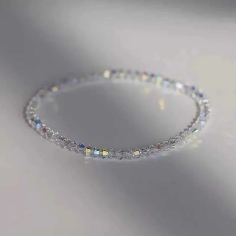 Armreif Glänzend Transparent Weiß Dünne Kristall Für Frauen Einfach Gebrochen Bunte Licht Stretch-Armband 2022 Schmuck_voghion.com