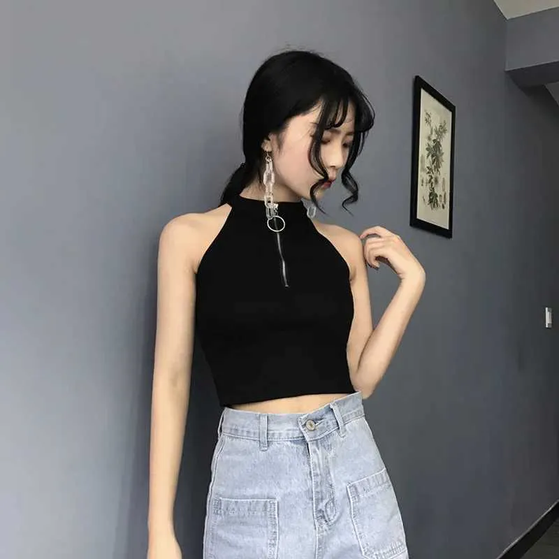 Tanks pour femmes Retro Zipper Crops Tops Femme Femme Courtette à tricot à manches Sans manches