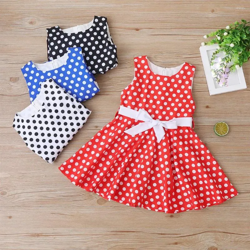 Girl Dresses semplicità accogliente per bambini ragazze abbigliamento vintage polka dot principessa swing party lace-up kiz cocuk elbise 2024