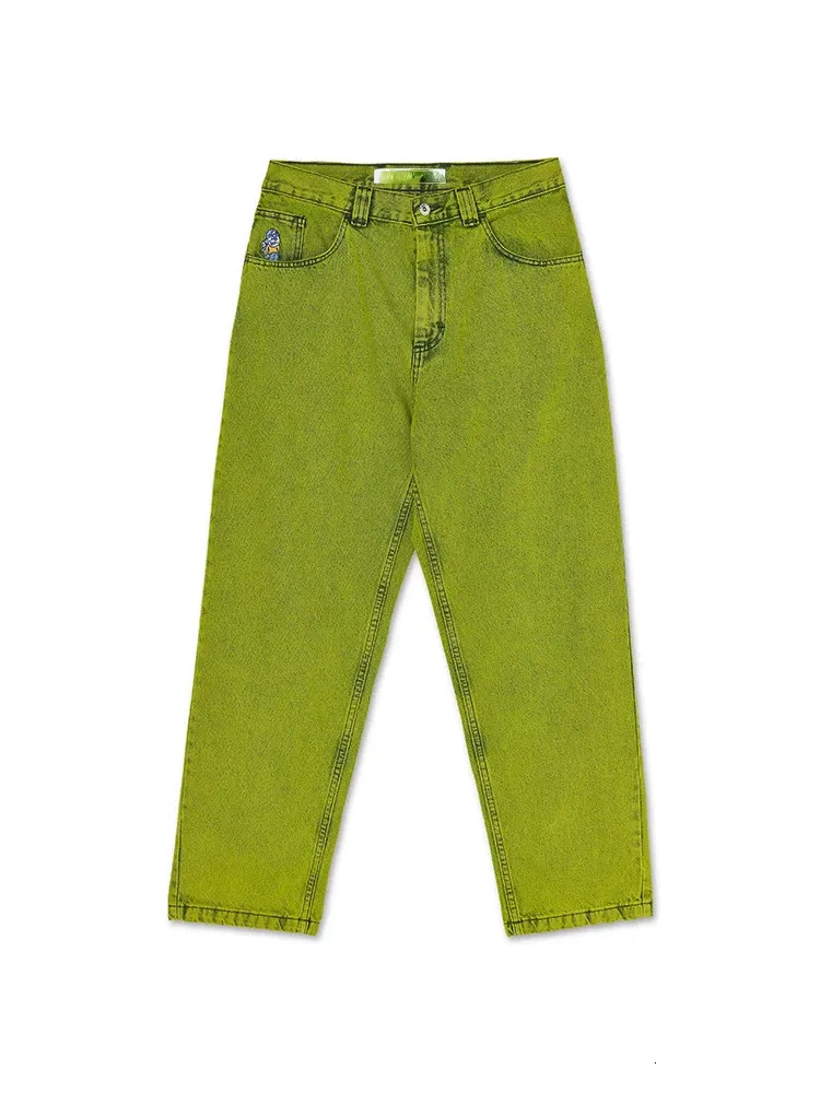 American Polar Skate Co 93 Trendy Brand Washed Green Jeans Mens Street Skate Culture Byxor Lossa breda benbyxor 240428