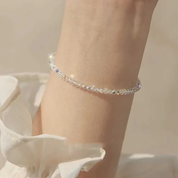 Perlen Und Kristall Armband Elastisch Weiß Schmal Glänzend_voghion.com