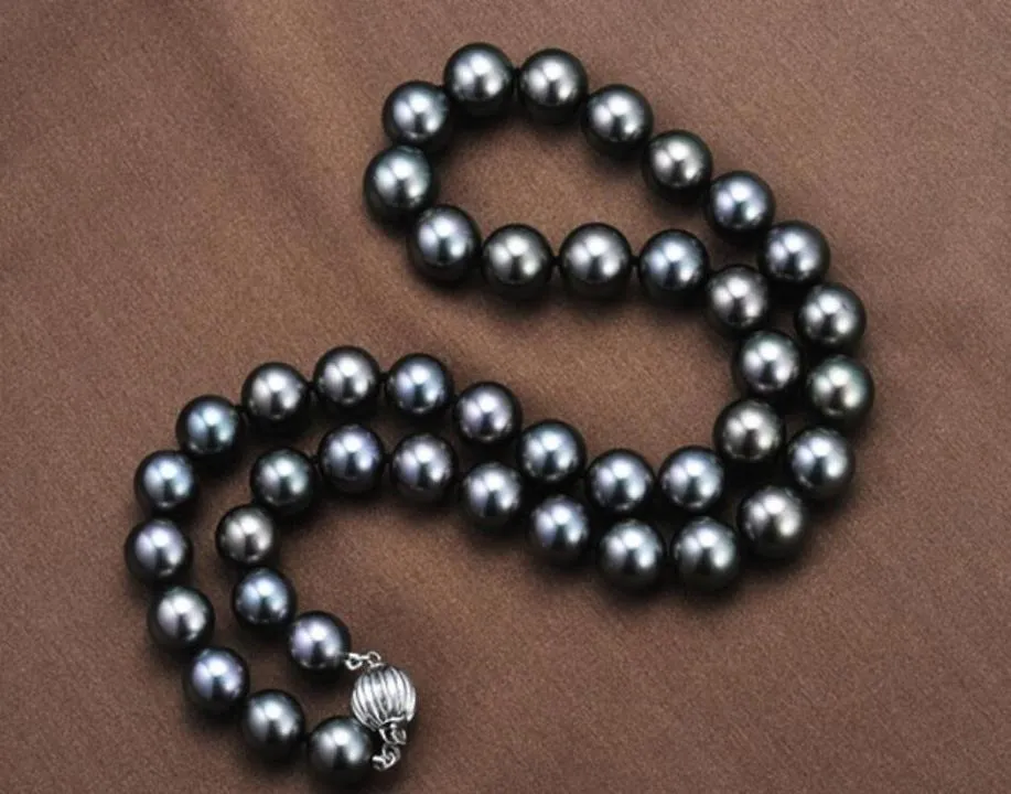 Vraie Fine Pearl Jewelry 18quot95105 mm Tahitian Natural Black Pearl Collier Perfect Round8273612