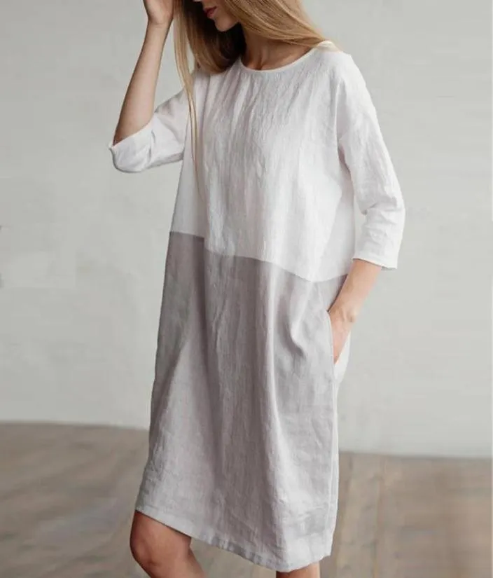 Robes décontractées robe de soleil Femme Summer 2021 Patchwork 12 Linette de coton à manches surdimensionné poches lâches tuniques Elegant4337391