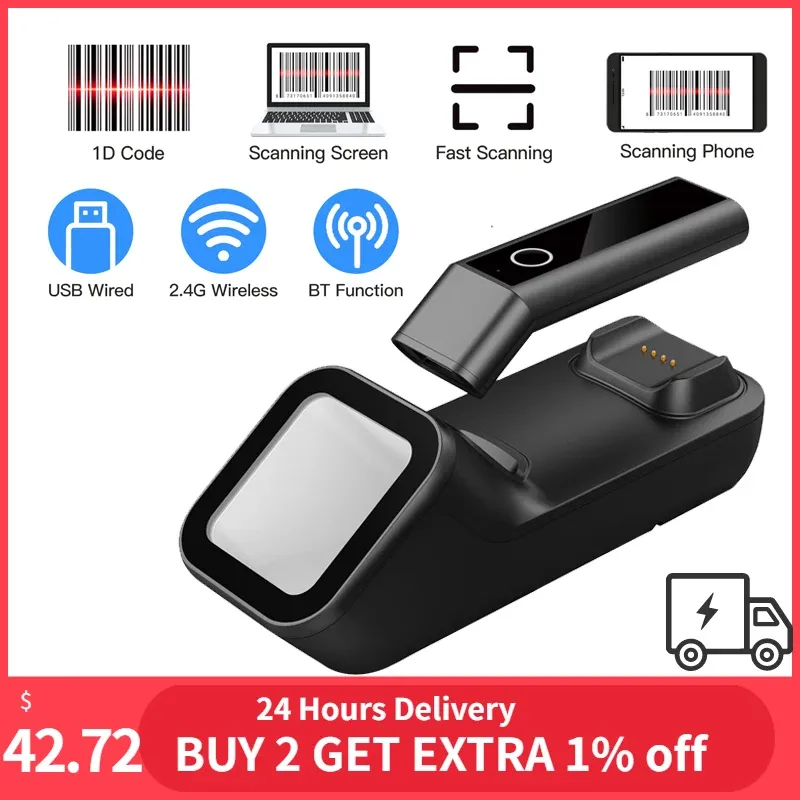 Scanners Aibecy 3in1 1D/2d/QR Bar Code Reader BT 2.4G Wireless Barcode Scanner Handheld USB Wired Connection met Scanning Base