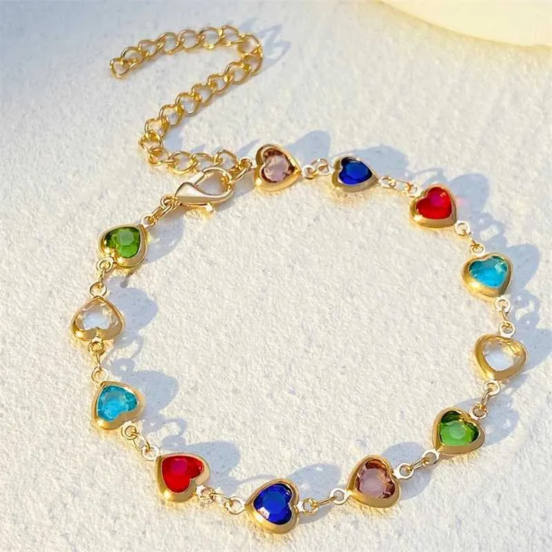 Brazalete retro clásico colorido con forma de corazón de amor y circonita con cuentas de metal para mujer, nueva pulsera de tenis de moda, joyería de boda_voghion.com