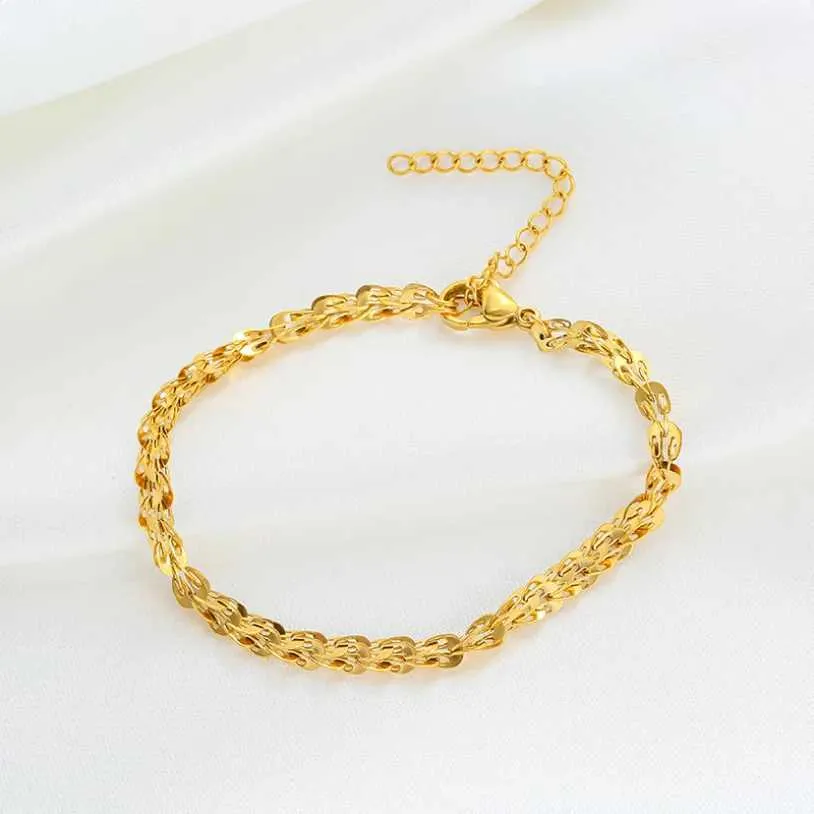 Gold Chain Bracelet Minimalist Feather Bangle Stainless Steel_voghion.com