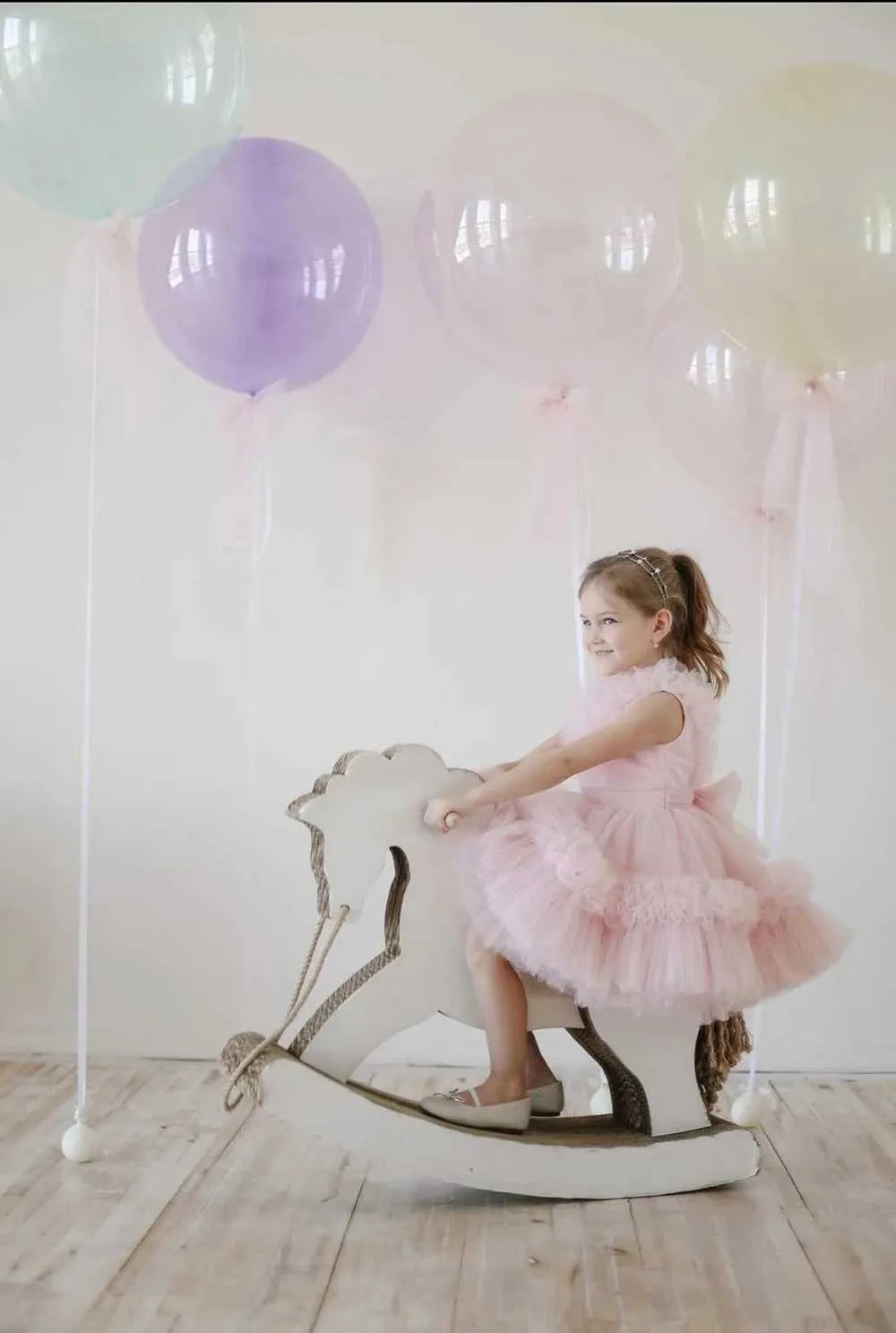 Christening dresses Light pink sheer sleeveless flower girl wedding dress used for knees long bows cute princesses baby communion baptismal party ball Q240507