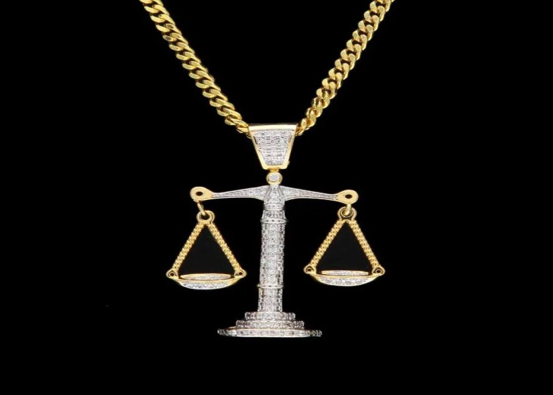 Iced out Zircon Balance Libra Scale Pingente Silver Gold Copper Material Mens Hip Hop Hop Chain5654173