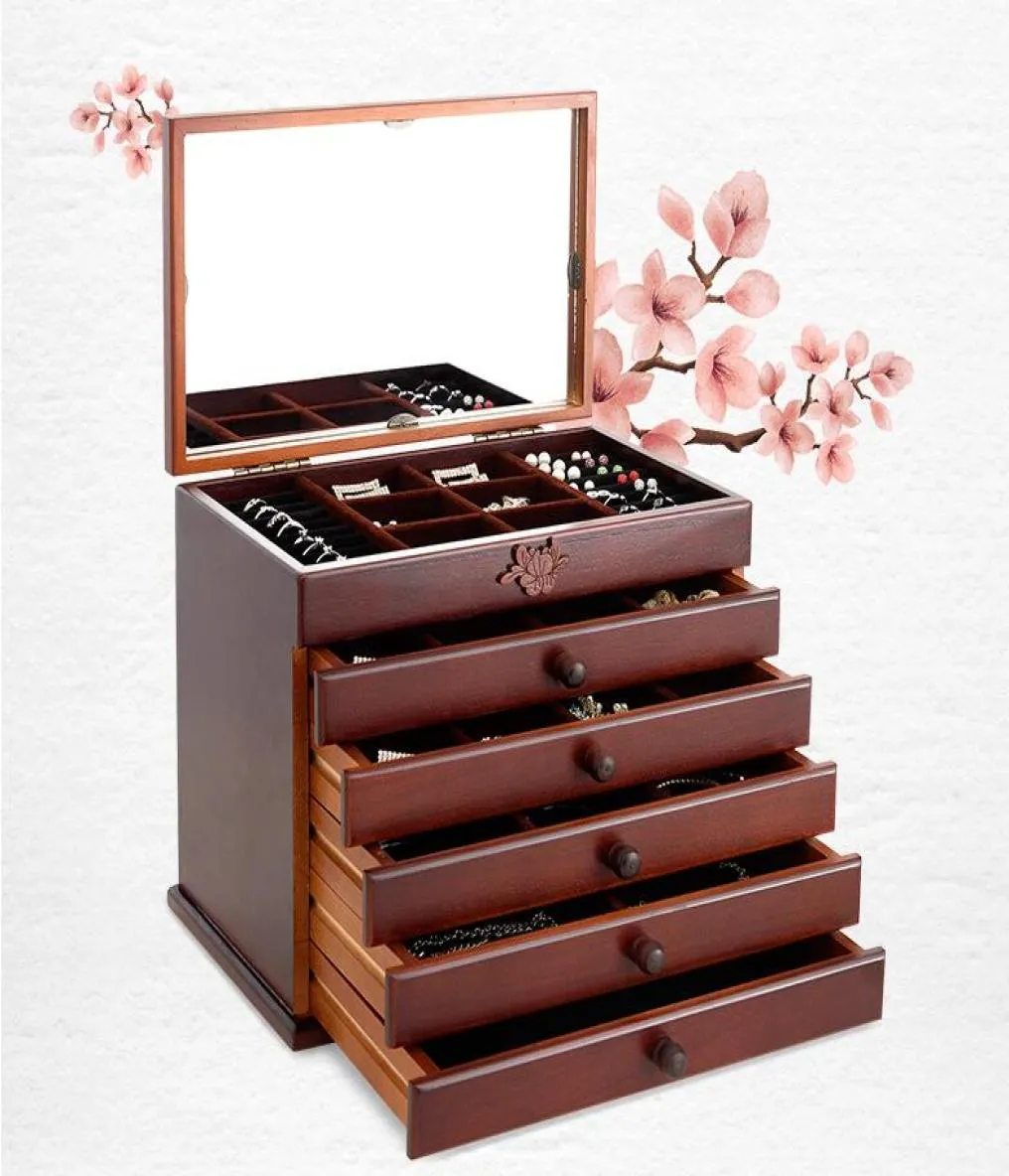 wooden handle With mirror Wood Jewelry Box Storage Gift Display Box Jewelry Lagre Gift Box Packaging casket gift boxes Bins6966111
