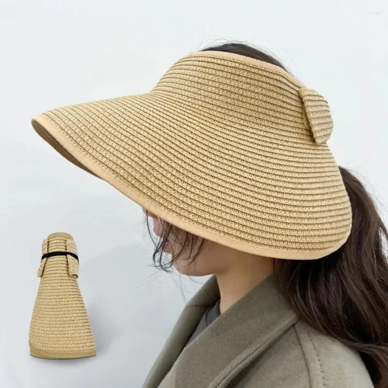 Chapeaux à bord large et dames extérieures chapeau vide top pliable grand décoration d'arc protection solaire anti-uv plage paille de paille jardinage