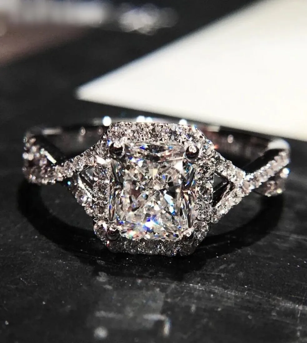14K White Gold Square Cut Diamond Ring For Women Zircon Gemstone Engagement Wedding Rings topaz Fine Jewelry Gifts5718319