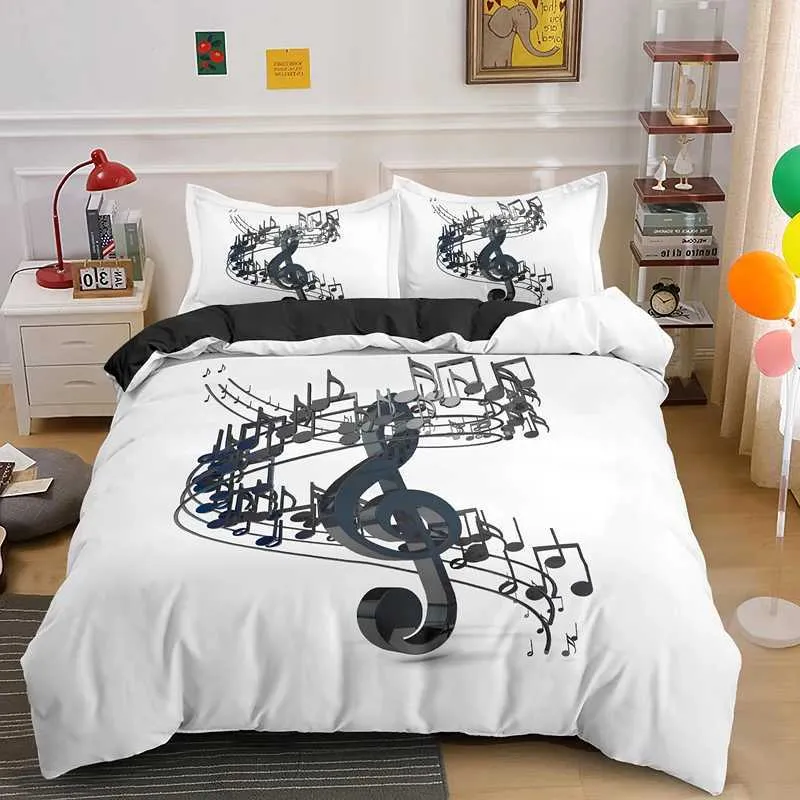 Conjuntos de cama Conjunto de roupas de cama musical 3pcs Tema musical Capa King/Queen Size com travesseiro da moda Psicodélica Soft Duvet Capa J0507