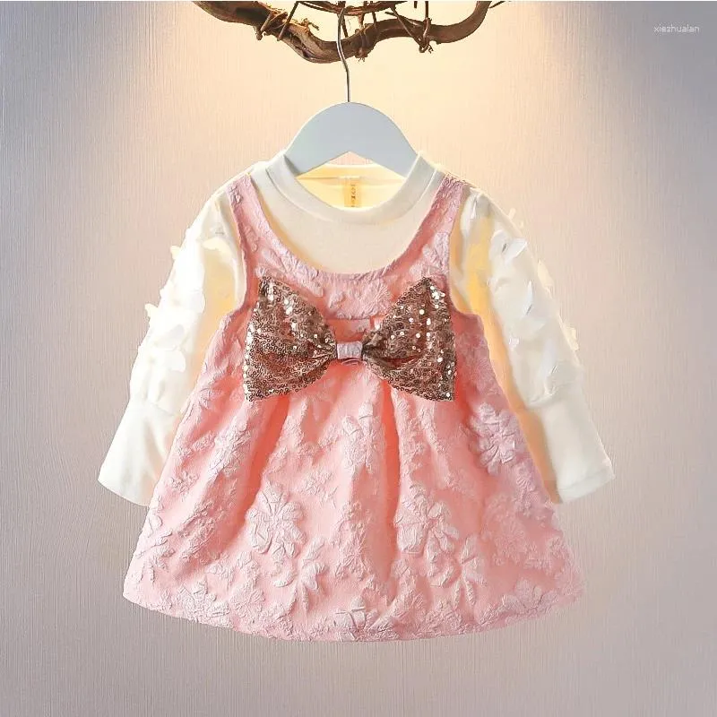 Girl Dresses Korean Spring One Piece Cine Bow Princess Elegant for Women Cash Cash Children da 1 a 3 anni