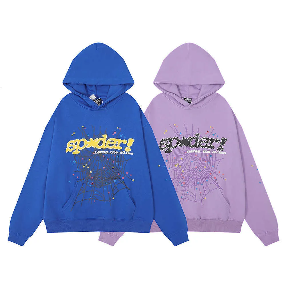 Modedesigner spiderstar stil spder spindel web skum tryckt ren bomull lös casual hoodie för män och kvinnor