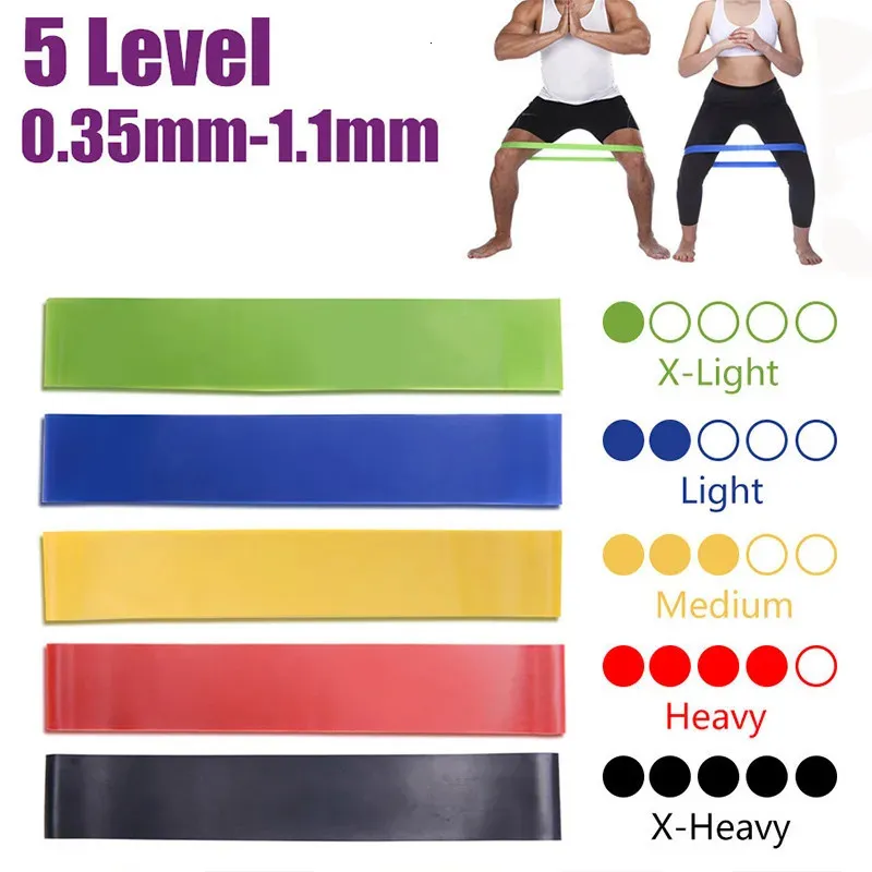 5 färger Yoga Resistance Rubber Bands Inomhus utomhusutrustning 035mm11mm Pilates Sport Training Workout Elastic 240423