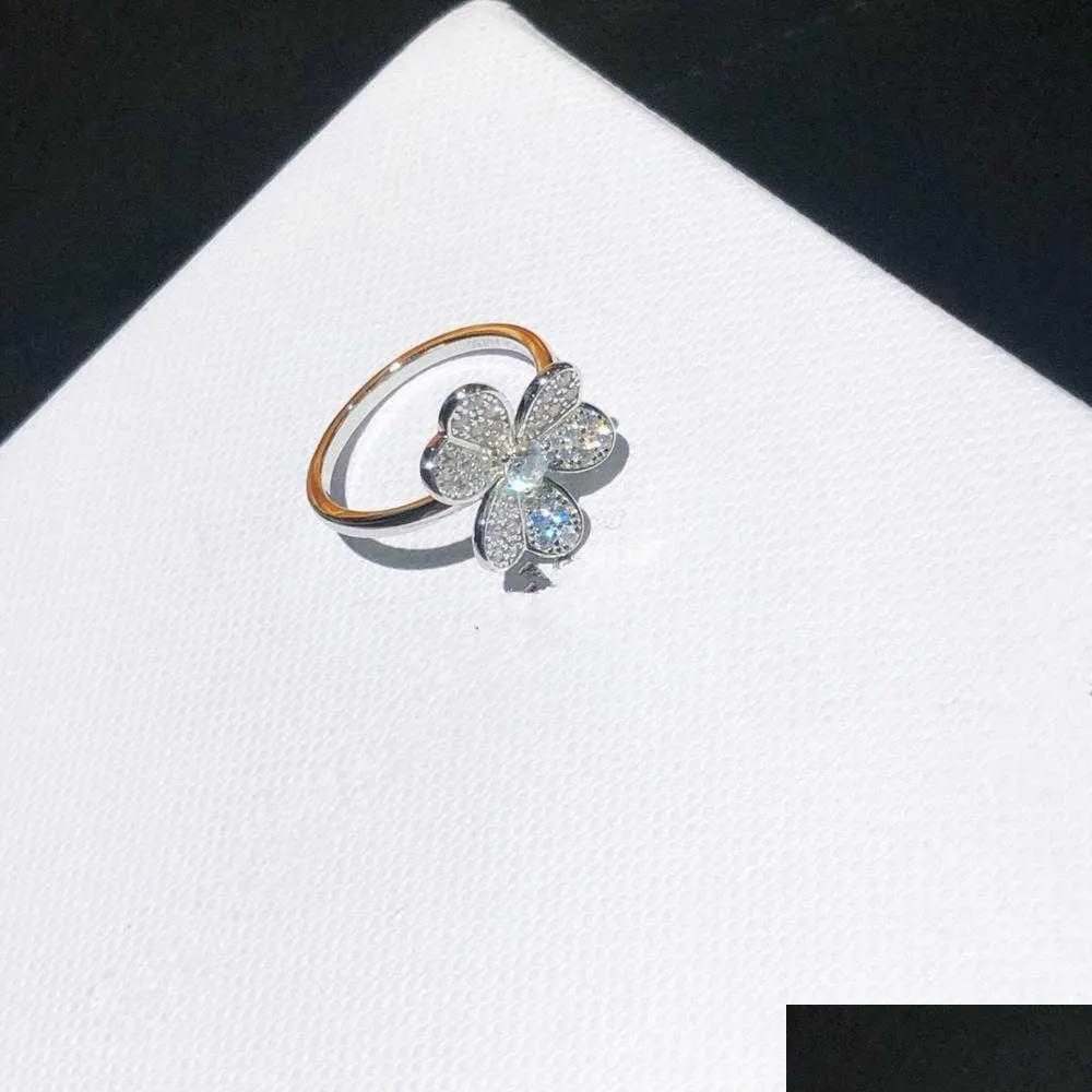 Ringar ren 925 Sterling Sier smycken för kvinnor Camellia Flower Cz Diamond Engagement Rose Ring Luxury Drop Delivery Otlcy