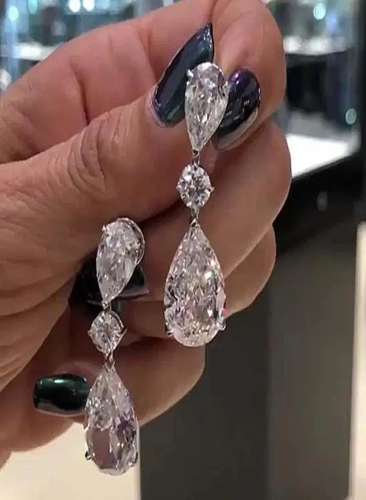 2 Karatlar Beyaz Elmas Gümüş 925 Takı Küpe Kadınlar için Güzel S925 STERLING Gümüş Bizuteria Aretes de Mujer Drop Cakeings4395533