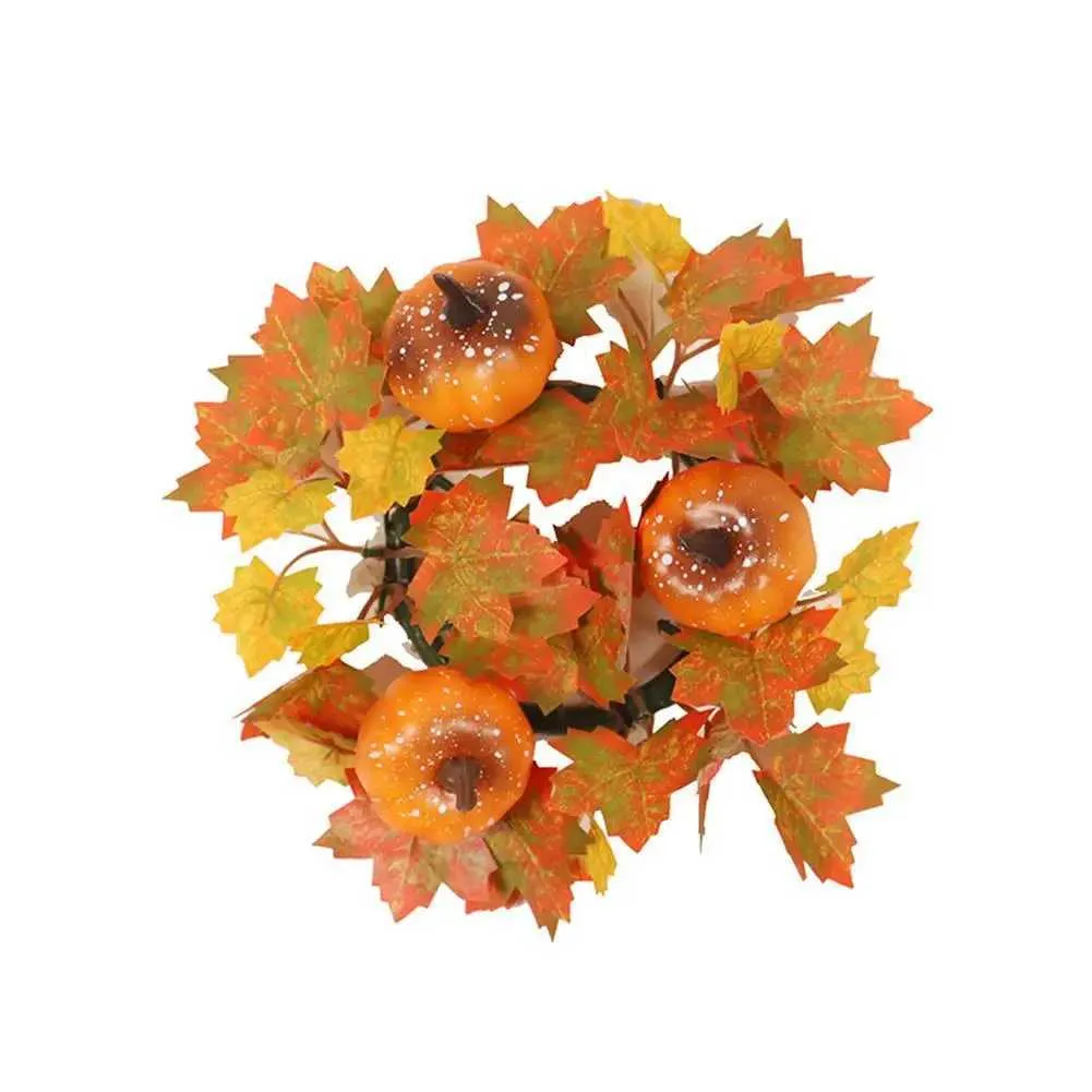 Decorative Flowers Wreaths Artificial Candle Holder Rings With Maple Leaf Pumpkin Berry Artificial Wreath For Thanksgiving Halloween Decoration