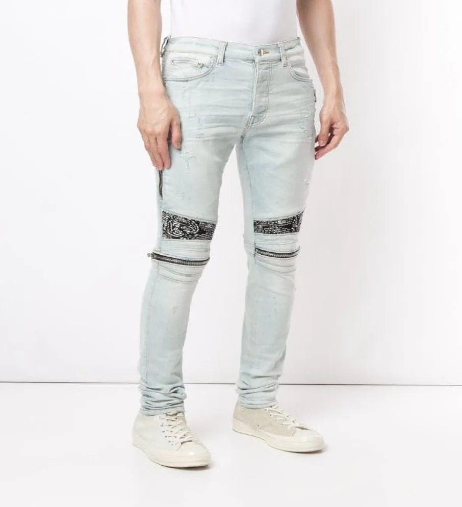 Aluxury Solid Classic Style Fashion Mens Jeans Aankomst Biker gewassen jeans Dianed Washed Jeans Zebra Stripes Top Kwaliteit US UK 9618579