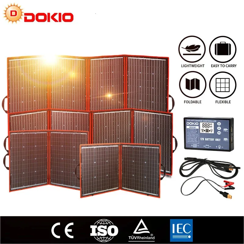 Dokio Flexible Foldable Solar Panel hohe Effizienz -Reisetelefonboot tragbar 12 V 80W 100W 150W 200W 300W Kit 240508