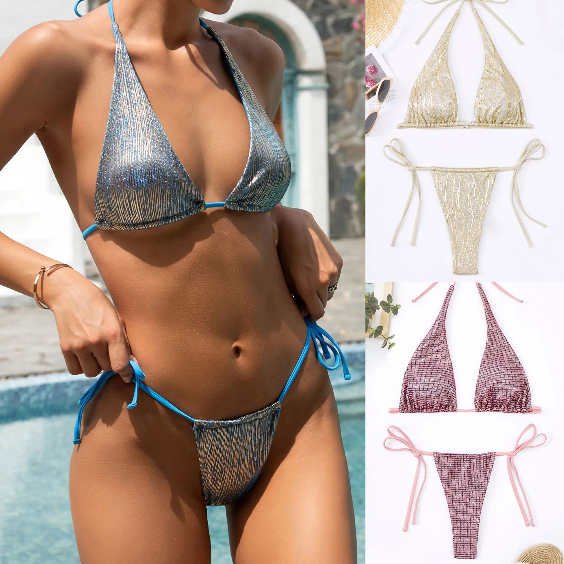 Sexy Diseñadora Mujeres Bikini Set de micro triángulo caliente trajes de baño de la moda