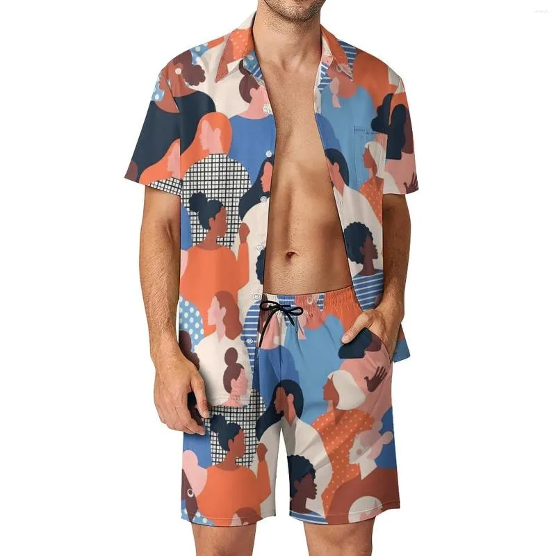 Personnage de survêtement masculin Lady Men sets de la Journée internationale de la femme Shorts décontractés Summer Hawaii Beach Shirt Set Plus taille anniversaire