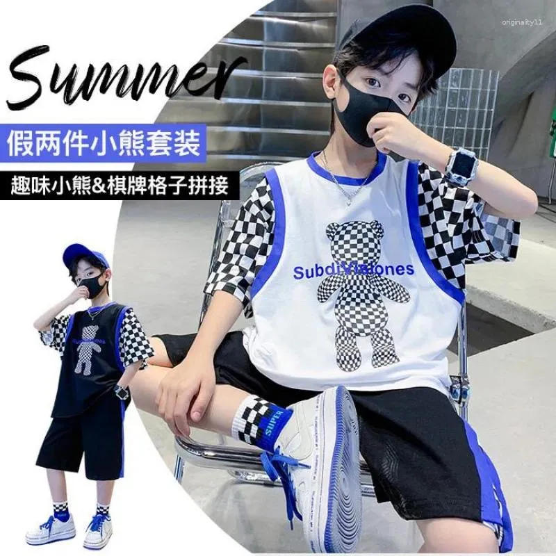 Kläder sätter Summer Boys 'Suit Children and Teens' Cotton ShorteVed Sports Shorts Two-Piece